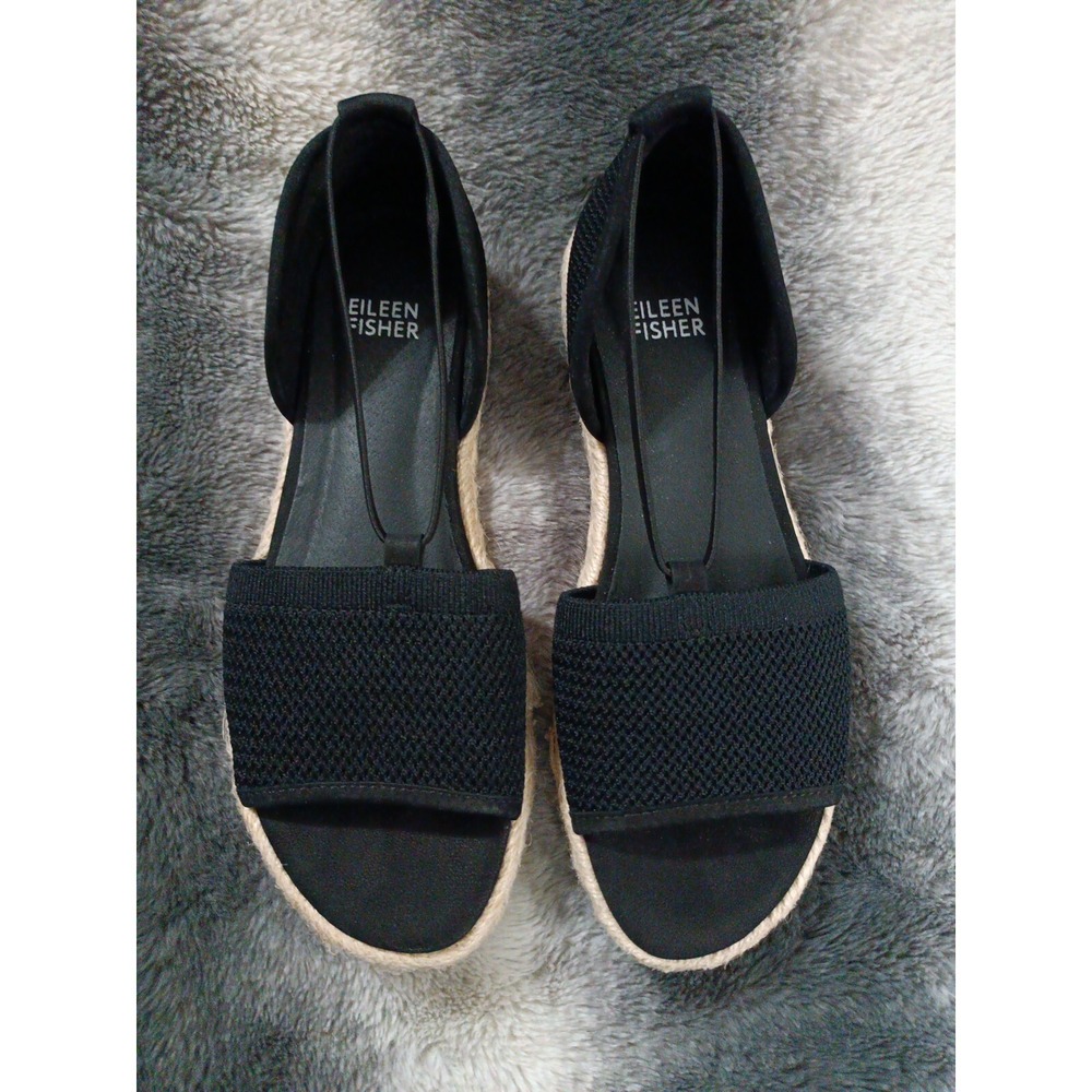 Eileen Fisher Women's Sz 6 Mews Almond Toe Espadrilles Sandals Black Stretch